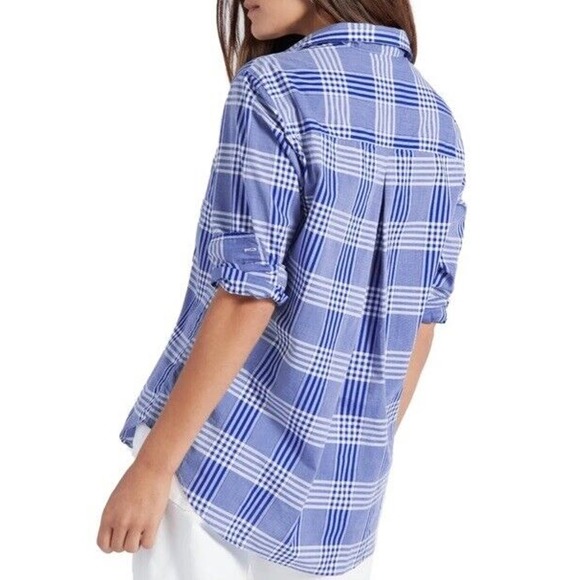 Grayson The Hero Blue White Plaid Lightweight Button Down Shirt Blouse Sz 1 XS - Picture 2 of 8